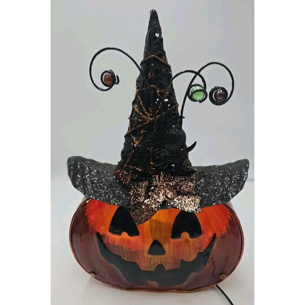 Vintage Style Jack O' Lantern Witch Hat Lighted Halloween Lamp Whimsigoth Decor